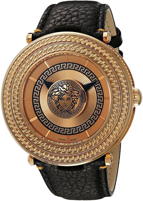 versace v-metal icon analog display swiss quartz black watch|Versace V.